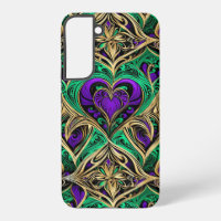 Damask Hearts Gold Black Purple Emerald