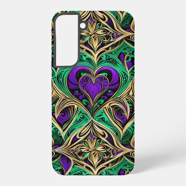 Damask Hearts Gold Black Purple Emerald Samsung Galaxy S22+ Case (Back)
