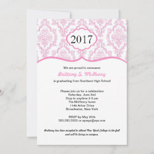 Damask High School Graduation Invite Pink