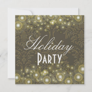 Damask Holiday invitations, champagne bubbles Invitation