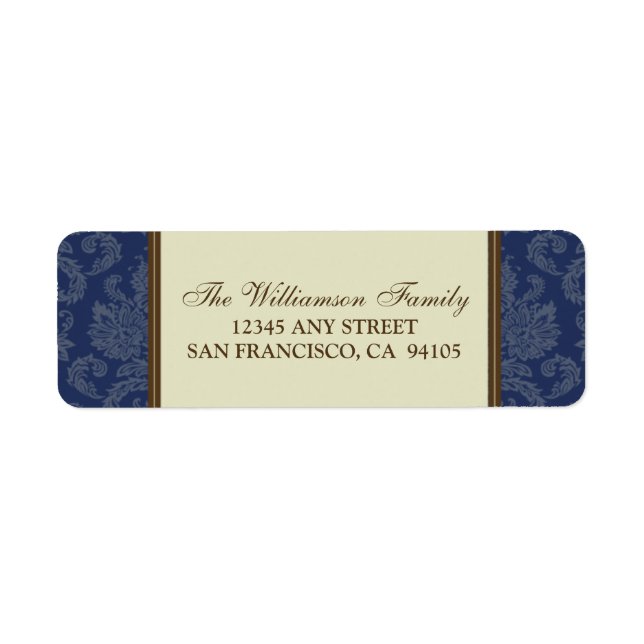 Damask Holiday Return Address Labels (navy) (Front)