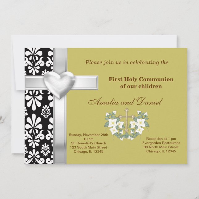 Damask Holy Communion Invitation (Front)