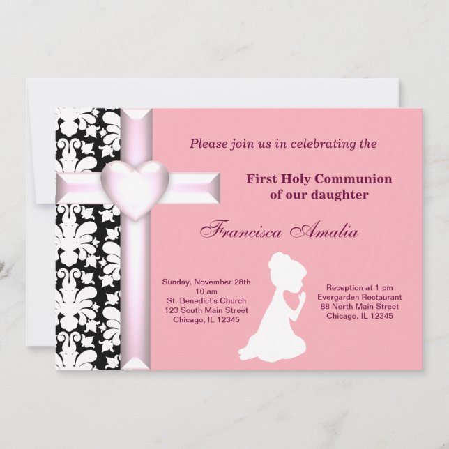 Damask Holy Communion Invitation (Front)