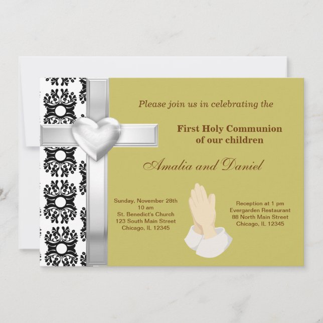 Damask Holy Communion Invitation (Front)