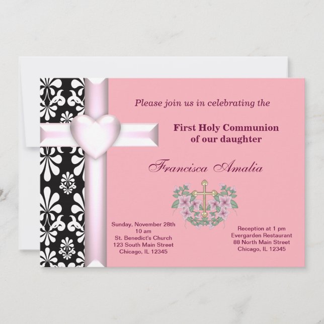 Damask Holy Communion Invitation (Front)