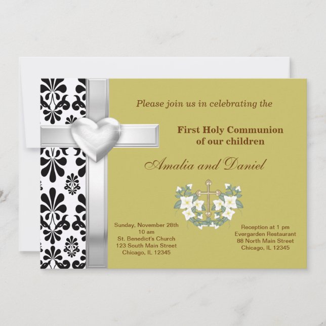 Damask Holy Communion Invitation (Front)