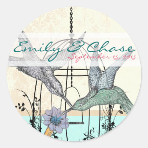 Damask Hummingbird  Birdcage Wedding Postage Classic Round Sticker