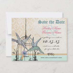 Damask Hummingbird Birdcage Wedding Save the Date Invitation