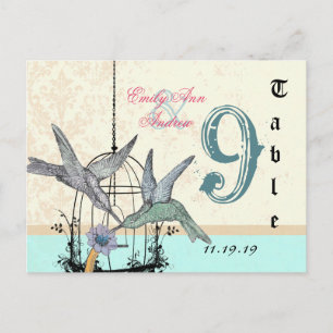 Damask Hummingbird  Birdcage Wedding Table Number Postcard