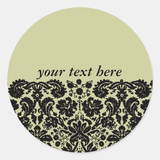 Damask In Black Classic Round Sticker (Front)