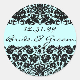 Damask In Black Classic Round Sticker