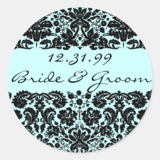 Damask In Black Classic Round Sticker