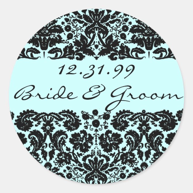 Damask In Black Classic Round Sticker (Front)