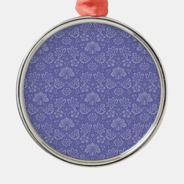 Damask in Blue Metal Tree Decoration (Front)