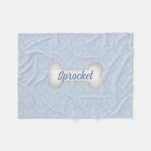 Damask in Blue with Dog Bone Fleece Blanket (Front (Horizontal))