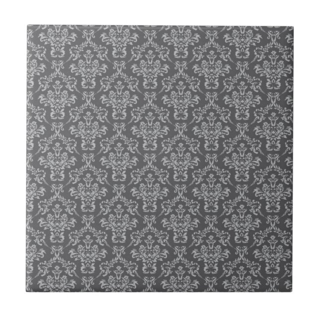 Damask in Grey Ceramic Tile (Front)
