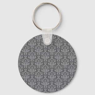 Damask in Grey Key Ring