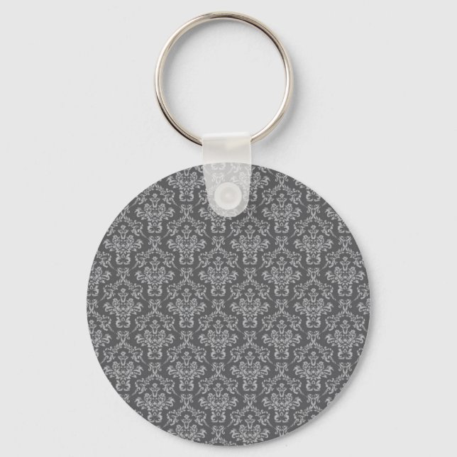 Damask in Grey Key Ring (Front)