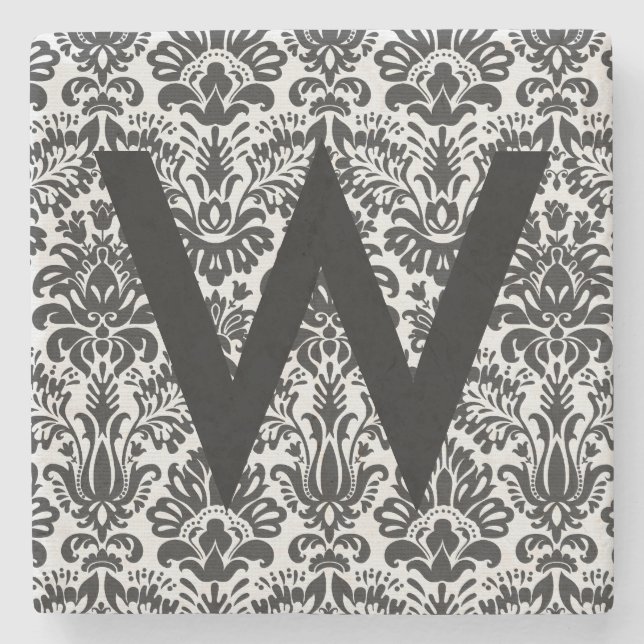 Damask Initial Stone Coaster (Front)