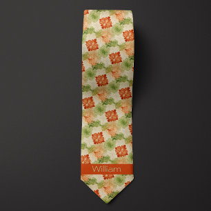 Damask-Inspired Burnt Orange and Moss Green Tie