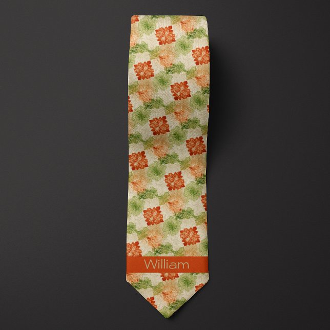Damask-Inspired Burnt Orange and Moss Green Tie (Creator Uploaded)