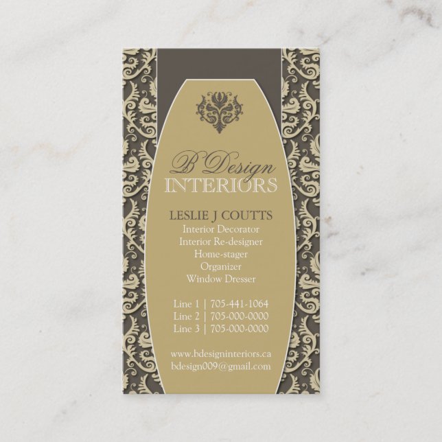 Damask Interior Decorator Business Cards (Front)