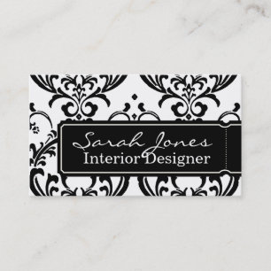 Damask Interior Design Business Card Black White