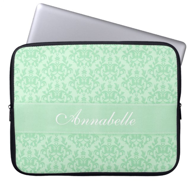 Damask "Kangaroo Paw" named green laptop case (Front)