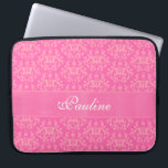Damask "Kangaroo Paw" named pink laptop case<br><div class="desc">Original botanical kangaroo paw with hearts damask patterned case. Perfect to protect your laptop. Customise with your name. Currently reads: "Pauline". The "Kangaroo Paw" is a striking native plant from Western Australia this pattern was inspired from the "Kangaroo Paws" interesting structural nature. Many varieties of Kangaroo Paws are grown in...</div>