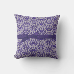 Damask "Kangaroo Paws" purple grey ribbon pillow