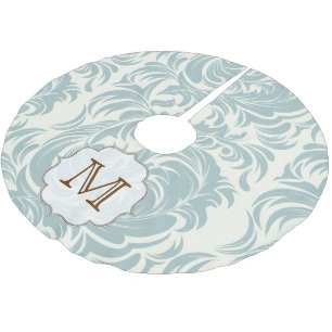 Damask Lace Print Monogram Initial Tree Skirt