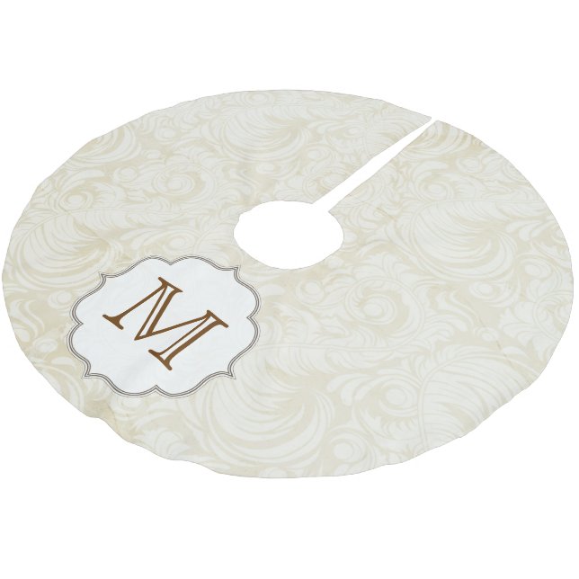 Damask Lace Print Monogram Initial Tree Skirt (Angled)