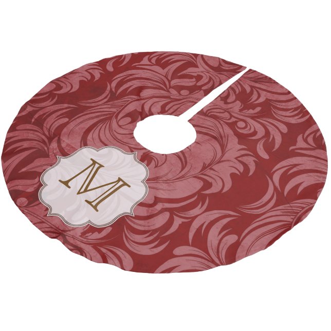 Damask Lace Print Monogram Initial Tree Skirt (Angled)