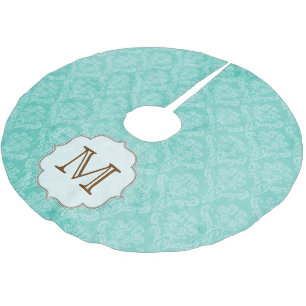 Damask Lace Print Monogram Initial Tree Skirt
