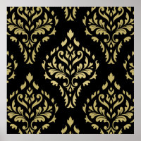 Damask Leafy Baroque Pattern Black & Golds