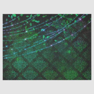 Damask, Leaves and Lights on Green Decoupage Tissue Paper