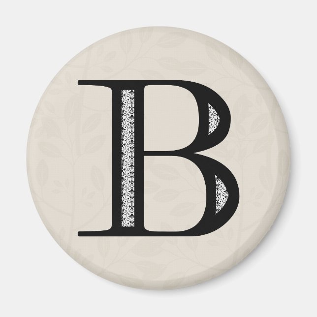 Damask Letter B - Black Magnet (Front)