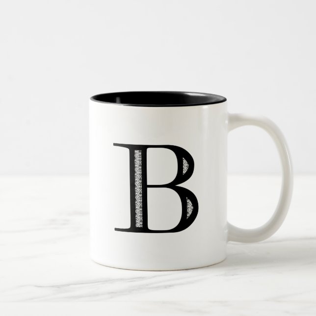 Damask Letter B - Black Two-Tone Coffee Mug (Right)