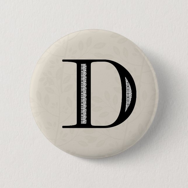Damask Letter D - Black 6 Cm Round Badge (Front)
