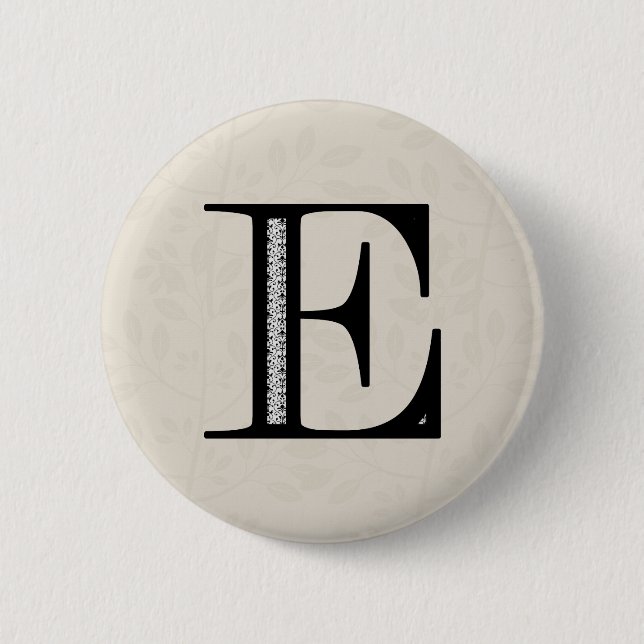 Damask Letter E - Black 6 Cm Round Badge (Front)
