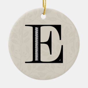Damask Letter E - Black Ceramic Ornament