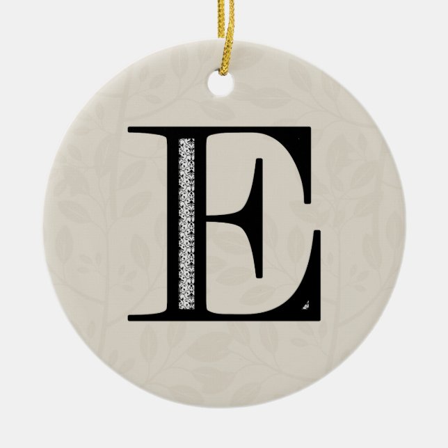 Damask Letter E - Black Ceramic Ornament (Front)
