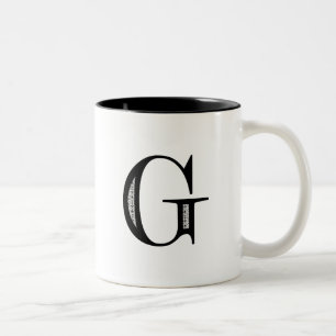 Damask Letter G - Black Two-Tone Coffee Mug