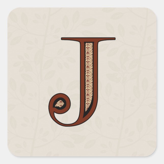 Damask Letter J - Red Square Sticker (Front)