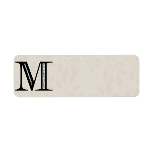 Damask Letter M - Black Return Address Label (Front)