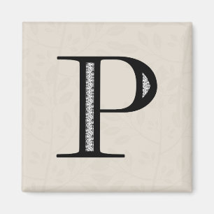 Damask Letter P - Black Magnet