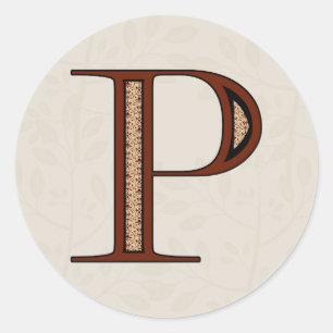 Damask Letter P - Red Classic Round Sticker