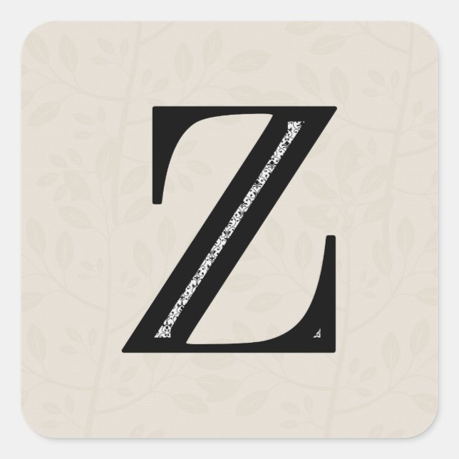 Damask Letter Z - Black Square Sticker (Front)