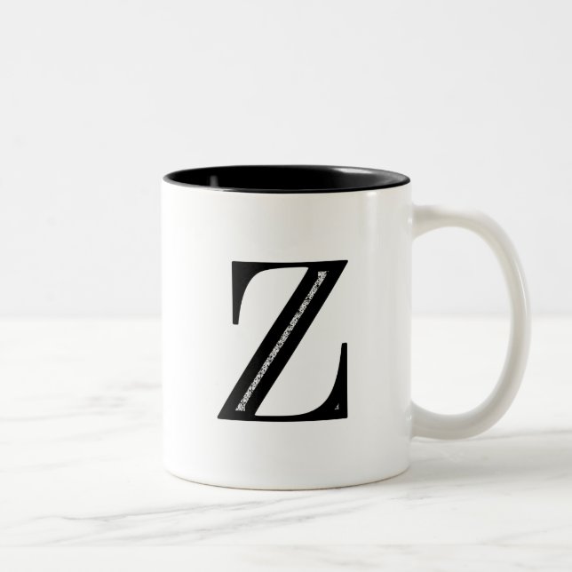 Damask Letter Z - Black Two-Tone Coffee Mug (Right)