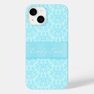 Damask light blue custom name ribbon Case-Mate iPhone 14 case